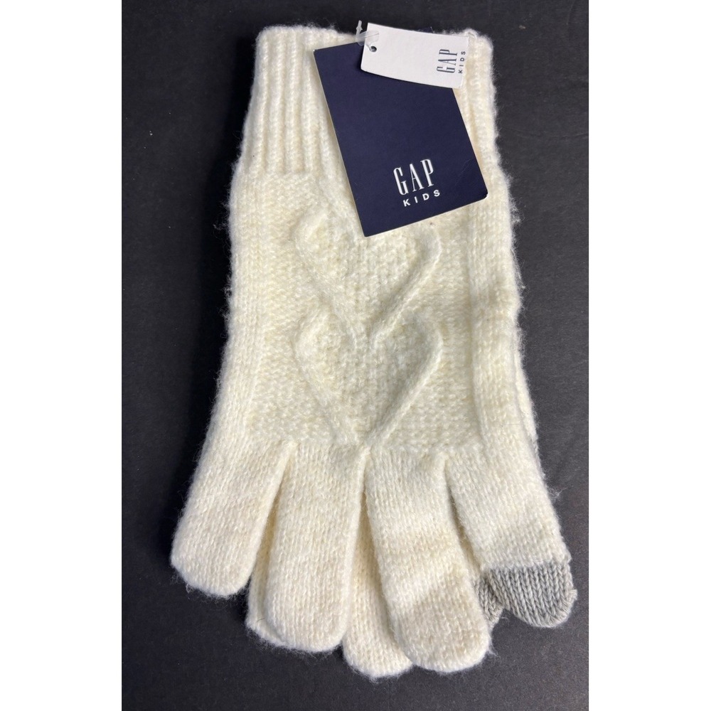 Gap Kids Basic Cable Knit Smartphone Gloves Ivory Frost Medium NEW